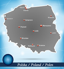 Inselkarte von Polen Abstrakter Hintergrund in Blau