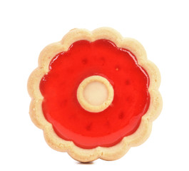 Round shaped strawberry biscuit close up