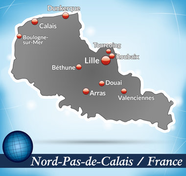 Inselkarte von Nord-Pas-de-Calais Abstrakter Hintergrund in Blau
