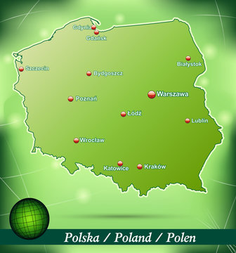Fototapeta Inselkarte von Polen Abstrakter Hintergrund in Grün