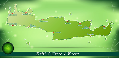 Inselkarte von Kreta Abstrakter Hintergrund in Grün