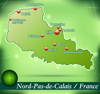 Inselkarte von Nord-Pas-de-Calais Abstrakter Hintergrund in Grün