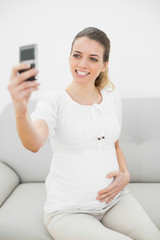 Attractive smiling pregnant woman taking a self-portrait with he