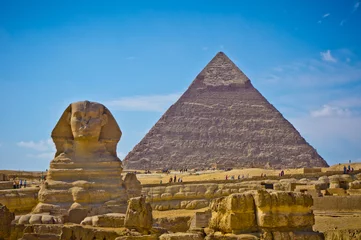 Papier Peint photo Egypte Pyramid of Khafre and Great Sphinx in Giza, Egypt