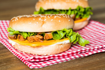 Bagel with fresh cheese and fresh lettuce