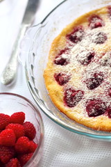 Flaugnarde with raspberries