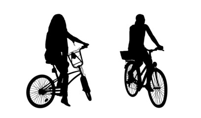 woman on bicycle silhouettes set 1