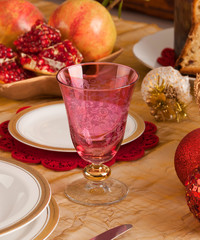 Detail of a glass of Murano in a Christmas table