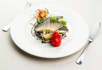 Roasted sea bass with white and wild rice