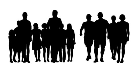 groups of people walking outdoor silhouettes set 1 - obrazy, fototapety, plakaty