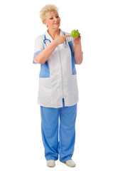 Mature doctor with apple