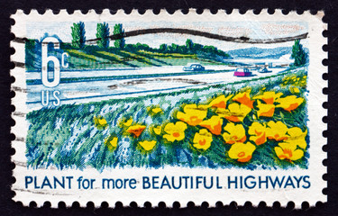 Postage stamp USA 1969 Poppies and Lupines along Highway