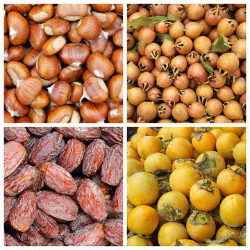 collection of autumnal fruits backgrounds