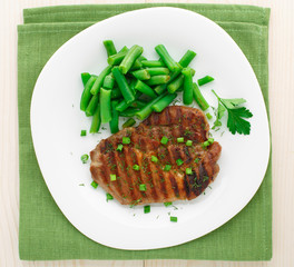 Beef steak with green beans