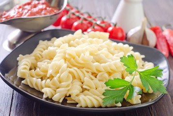 pasta on black plate