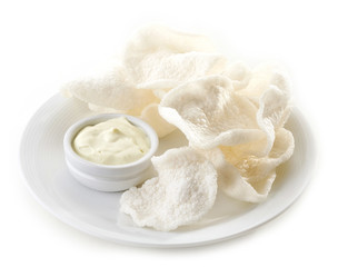 prawn crackers on white plate