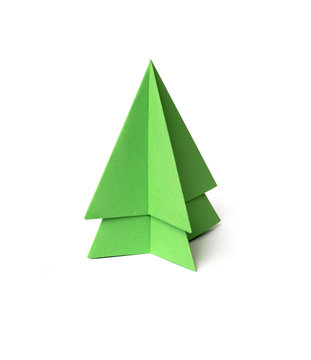 origami christmas tree on white background