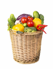 Fresh vegetables put in a wattled basket