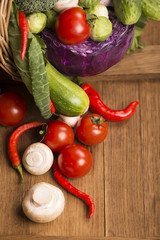 Healthy Organic Vegetables on a Wooden Background. Frame Design
