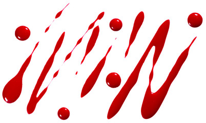 Blood, red paint strokes and drops isolated. Clipping paths