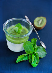 Yogurt dessert with kiwi and mint