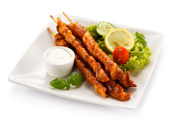 Grilled meat and vegetables
