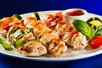 Grilled meat and vegetables
