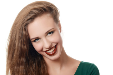Naklejka premium Portrait of the young beautiful girl isolated