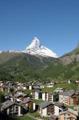 Matterhorn above village of Zermatt in Swiss Alps