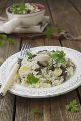 Risotto with mushrooms and leek