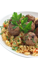 Fried pork meatballs with rice