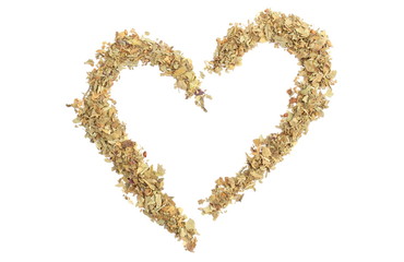 Heart of fresh basil on white background