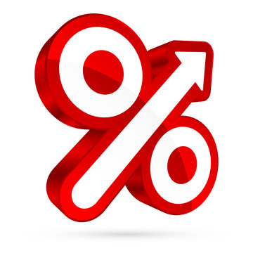 Percent Sign Arrow Up Right Back 3D Red