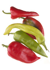 red and green pepper isolated on white background