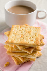 Crackers and hot coffee