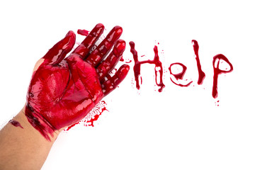 Halloween concept : bleeding hand on the white background