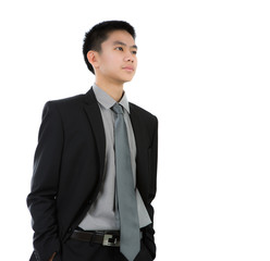 Portrait of young business man against white background