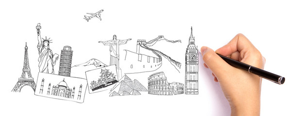 Drawing travel around the world (Japan,France,Italy ,New York,In