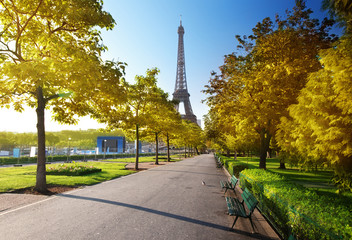 autumn morning and Eiffel Tower, Paris, France