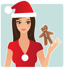 Woman eating gingerbread man