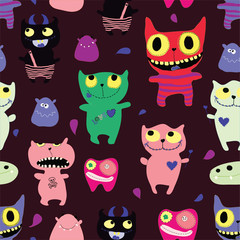 Seamless pattern of funny monsters