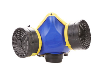 Closeup of blue gas mask.