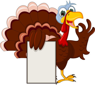 Funny Turkey Cartoon Posing with blank sign