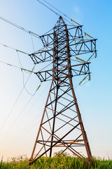 High voltage line and evening sky