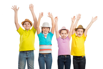Fototapeta premium children in a row, wearing a hat