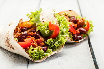 Burrito. Tortilla with meat and beans