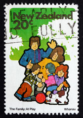 Postage stamp New Zealand 1981 Family and Dog at Play