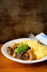 Pork and Mushroom Stew with Polenta, vintage effect