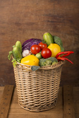 Healthy Organic Vegetables on a Wooden Background. Frame Design