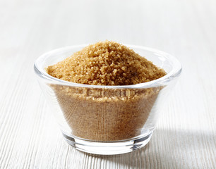Cane sugar in a glass bowl